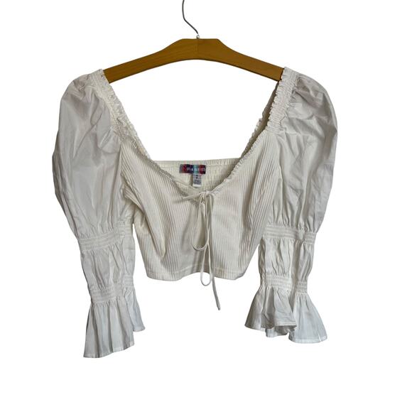 Urban Outfitters Rozi Blouse White Puff Flare Sleeve White Peasant Prairie Top - Picture 1 of 8